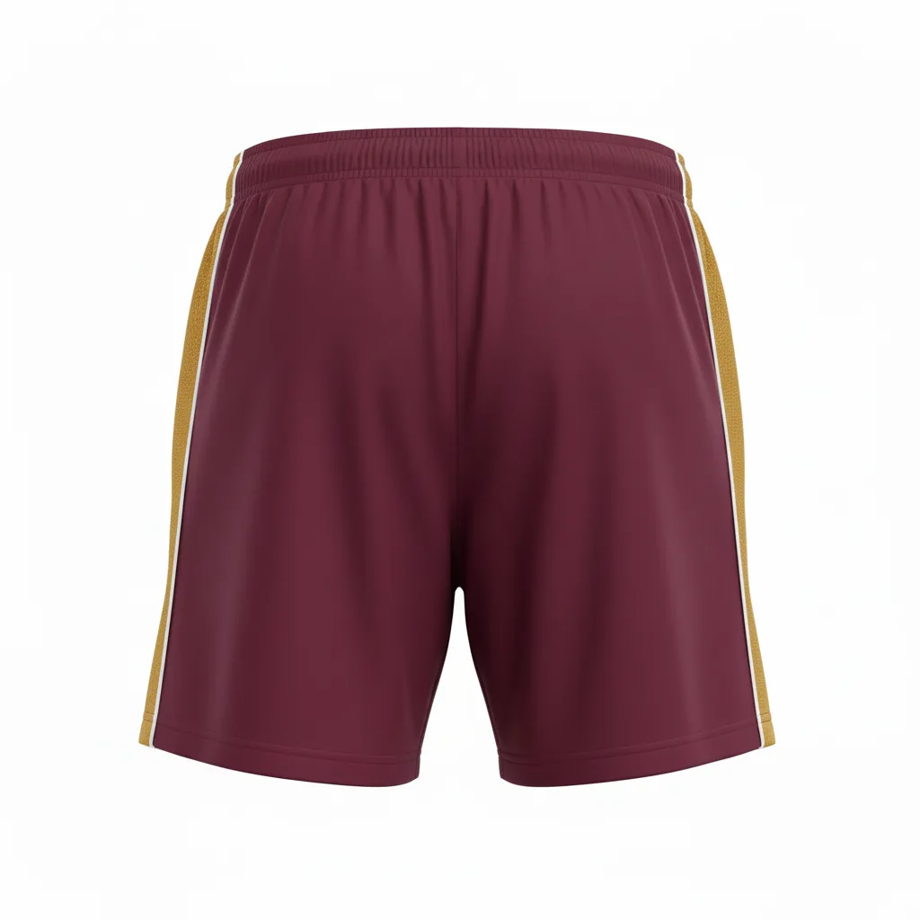 Back view of custom women's 3-inch soccer shorts showing the A-line leg opening drape and elastic waistband with women's-pattern cut