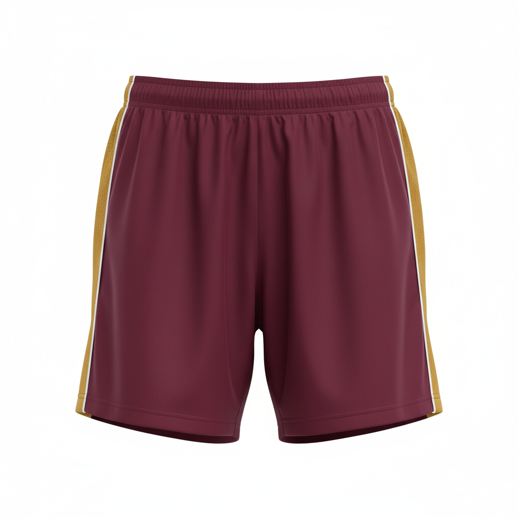 Front view of custom women's 3-inch soccer shorts in 140 GSM polyester knit with team logo on hip and sublimated colorway from Empire Five Athletics