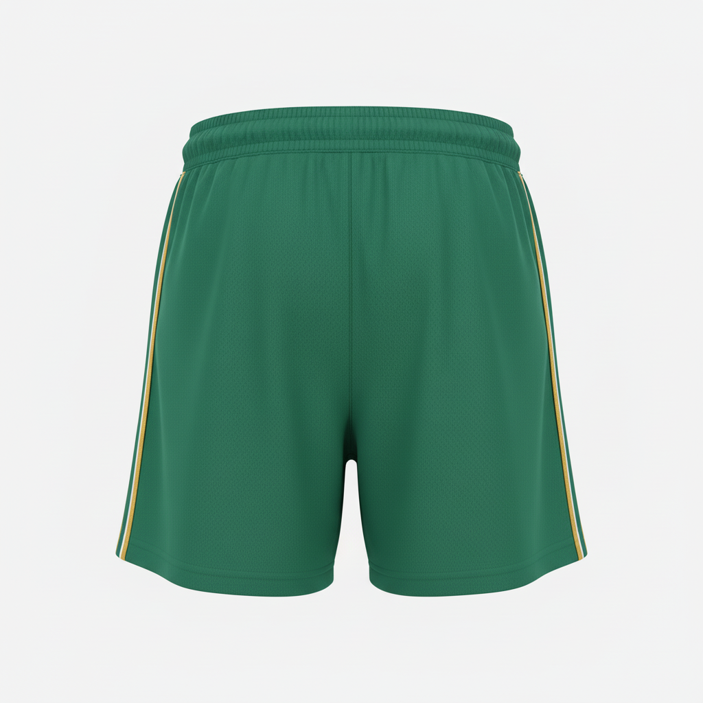 Back view of custom women's 4-inch soccer shorts showing the A-line leg opening drape, longer leg tube, and elastic waistband