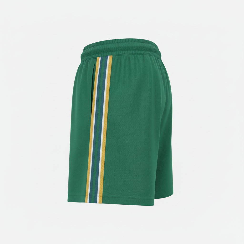Side view of custom women's 4-inch soccer shorts showing the 4-inch inseam falling just above the knee with A-line cut