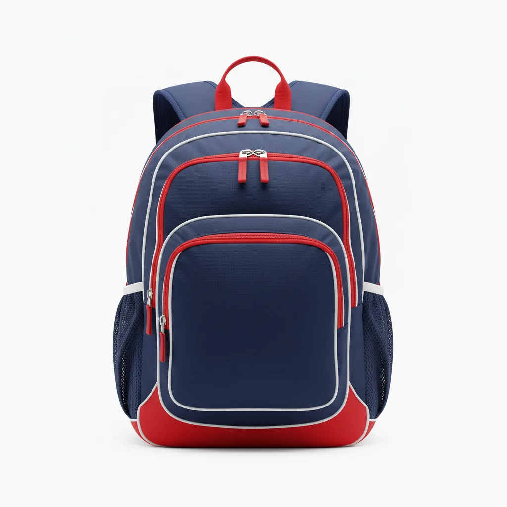 Front view of custom soccer team backpack in 600D polyester with sublimated club colors and an embroidered crest from Empire Five Athletics