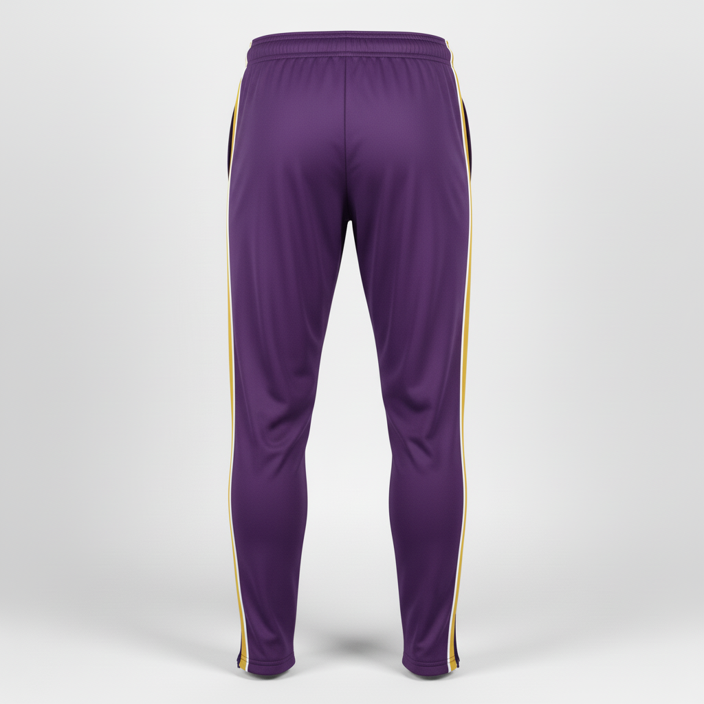 Back view of custom soccer training pants showing the tapered fitted leg and elastic waistband