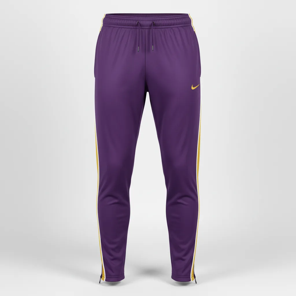 Front view of custom soccer training pants in fitted tapered cut, ~280 GSM polyester tricot with side zip pockets and sublimated team colorway from Empire Five Athletics