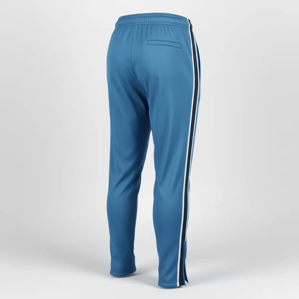 Back view of custom loose-fit soccer training pants showing the relaxed straight-leg cut and elastic waistband
