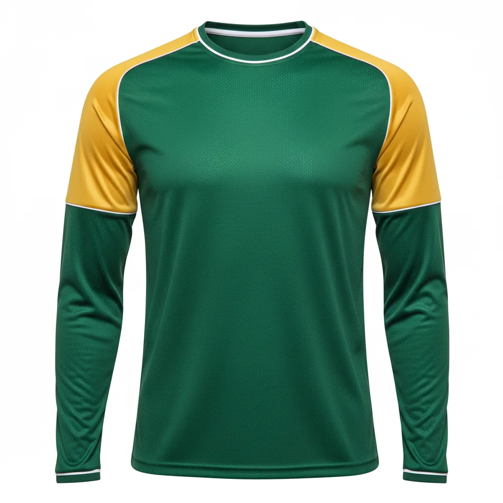 Front view of custom long-sleeve soccer training t-shirt in ~150 GSM lightweight performance polyester with crew neck and sublimated team colorway from Empire Five Athletics