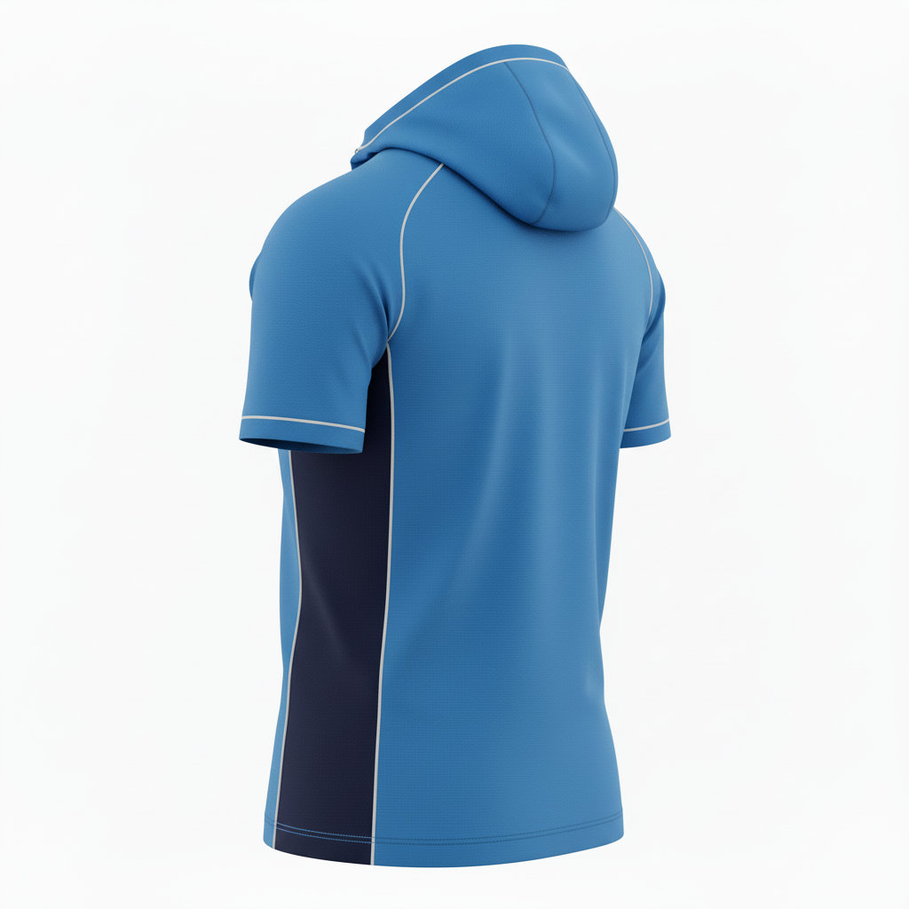 Back view of custom soccer wind shirt showing the full-panel sublimation area for a club mark and the hood
