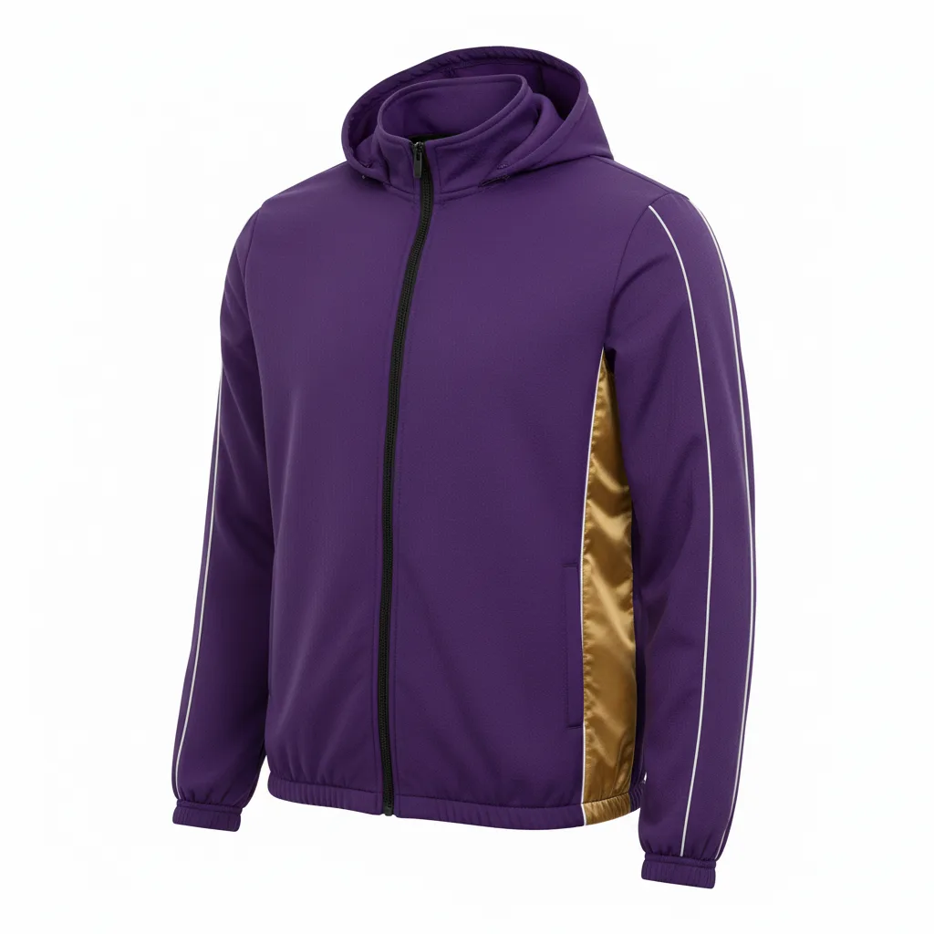 Front view of custom soccer windbreaker in ultralight woven polyester with full-zip front, packable hood, and sublimated team colorway from Empire Five Athletics