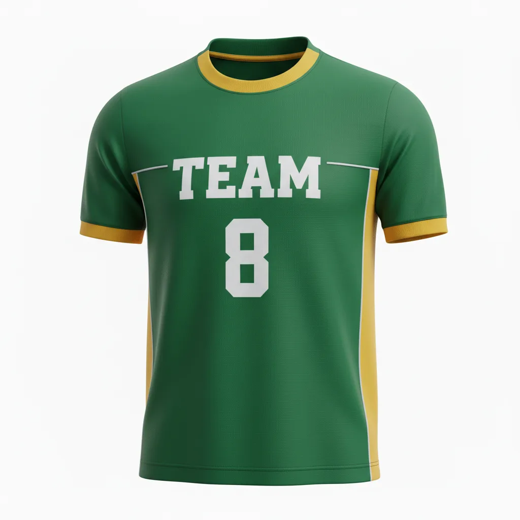 Front view of custom standard soccer jersey, a plain solid-body round-neck cut in 160 GSM polyester interlock with sublimated team identity from Empire Five Athletics