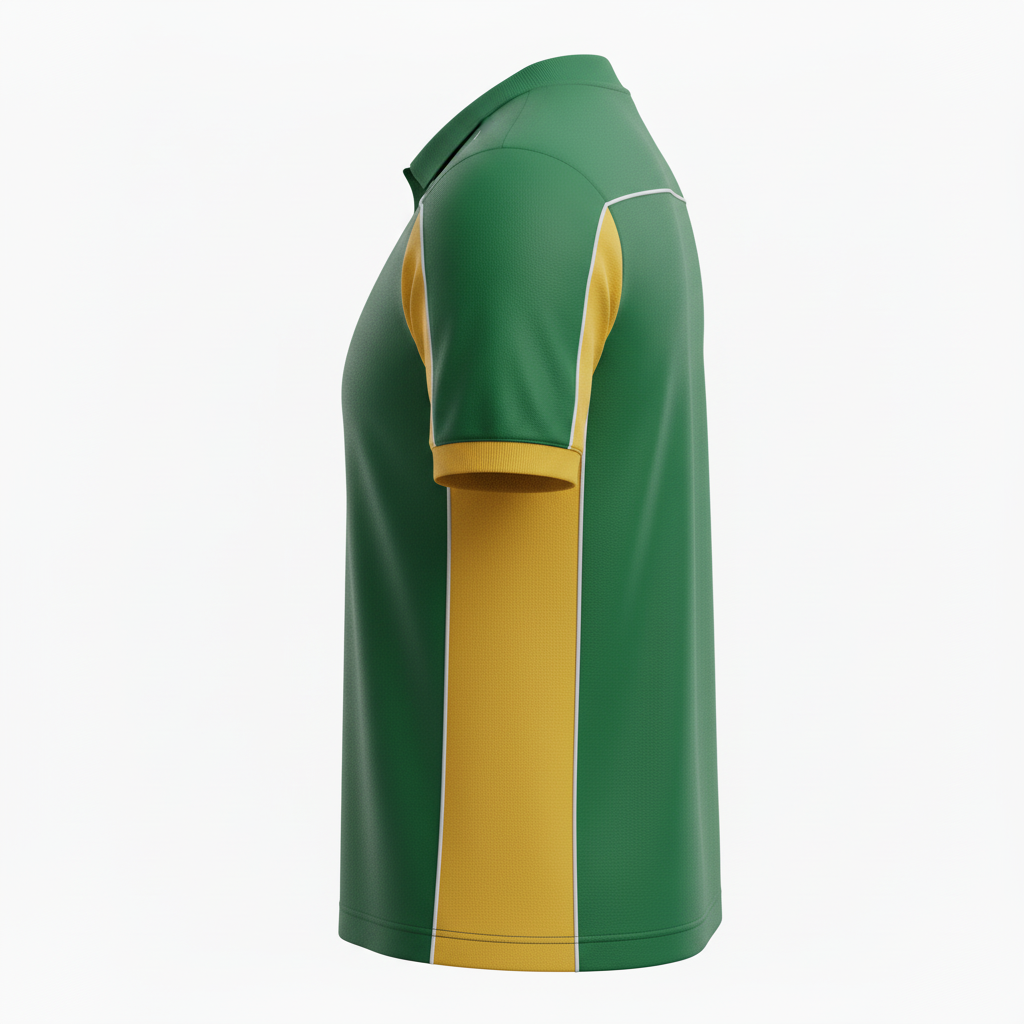 Side view of custom standard soccer jersey showing the plain solid-body construction without mesh underarm panels