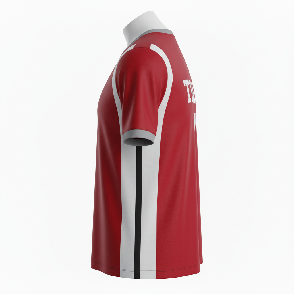 Side view of custom v-neck soccer jersey showing mesh underarm panel ventilation and shaped armhole