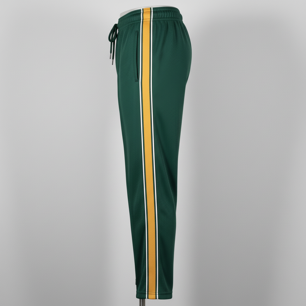 Side view of custom elastic-bottom softball pants showing the elastic cuff at the ankle