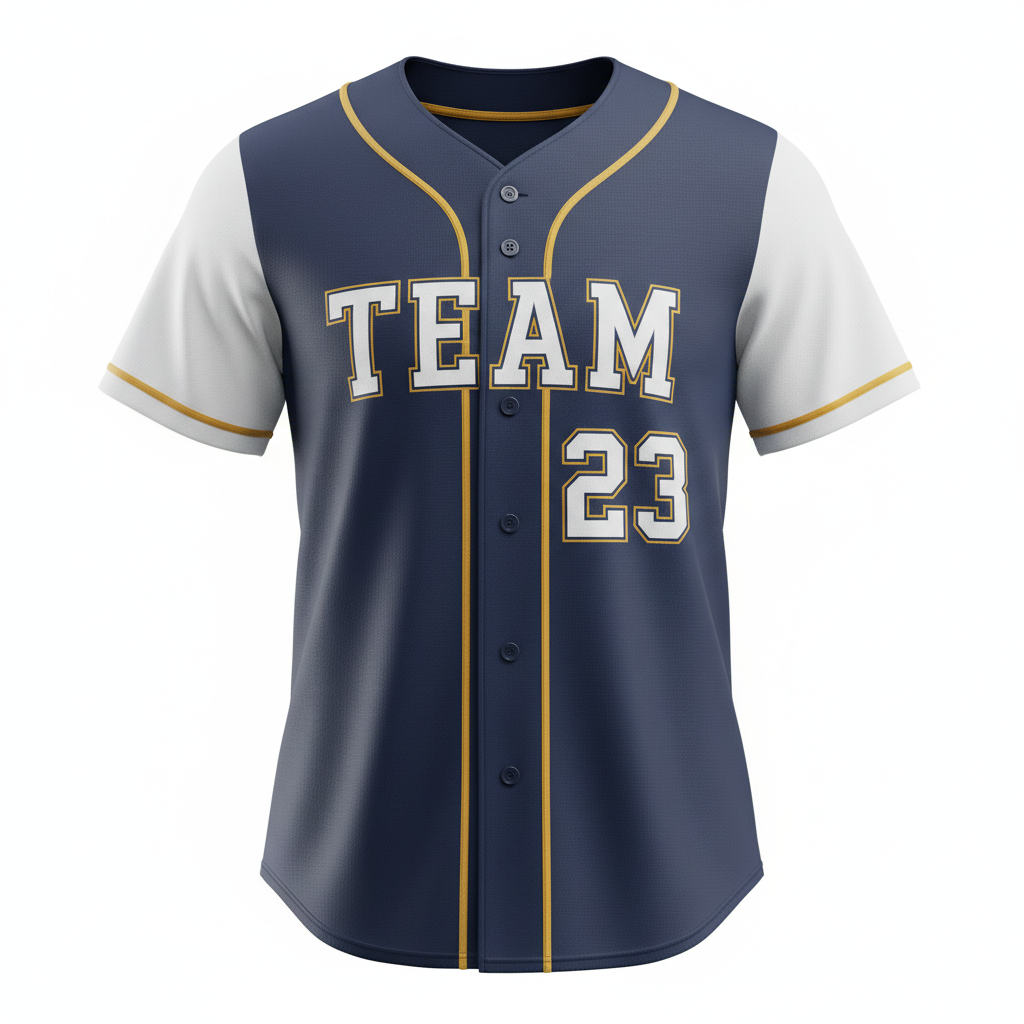 Front view of custom full-button softball jersey in 200 GSM polyester double-knit with a full-button placket and tackle-twill chest wordmark from Empire Five Athletics