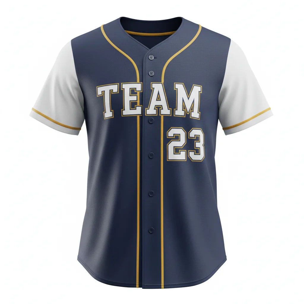 Front view of custom full-button softball jersey in 200 GSM polyester double-knit with a full-button placket and tackle-twill chest wordmark from Empire Five Athletics