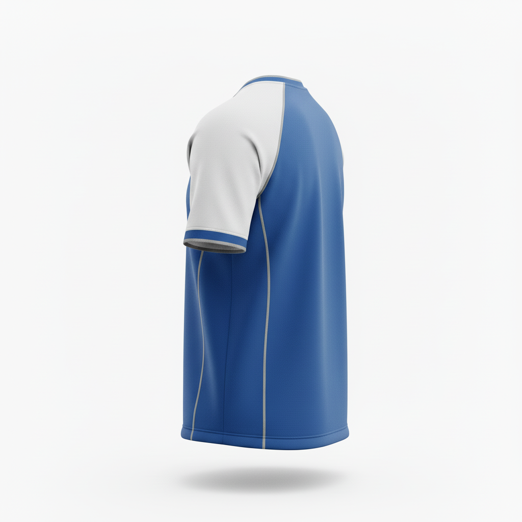 Side view of custom long-sleeve softball performance tee showing the full-length sleeve and loose performance fit