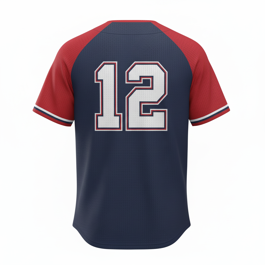 Back view of custom mesh softball jersey showing the player name arched above a large back number