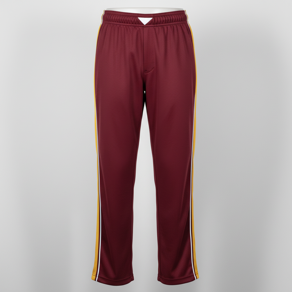 Front view of custom open-bottom softball pants in 240 GSM polyester double-knit with a full-length open hem from Empire Five Athletics