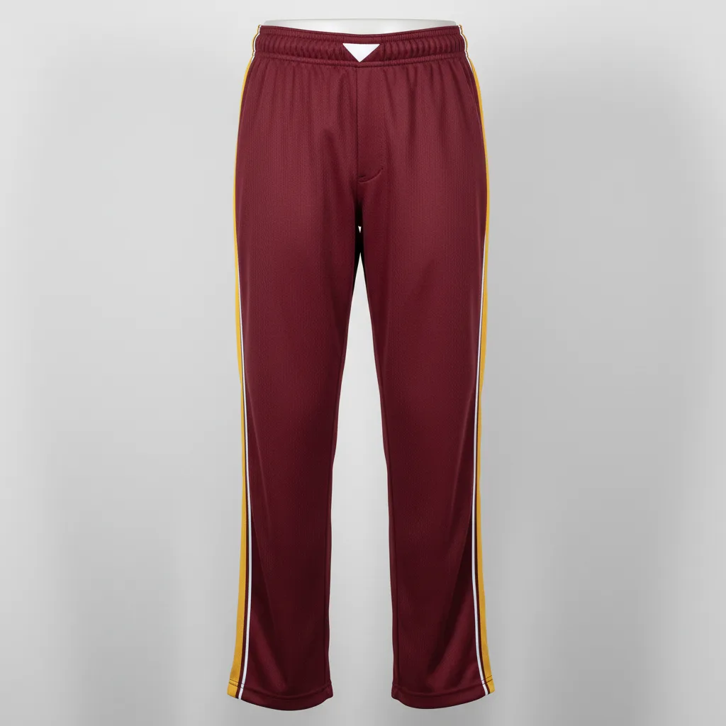 Front view of custom open-bottom softball pants in 240 GSM polyester double-knit with a full-length open hem from Empire Five Athletics