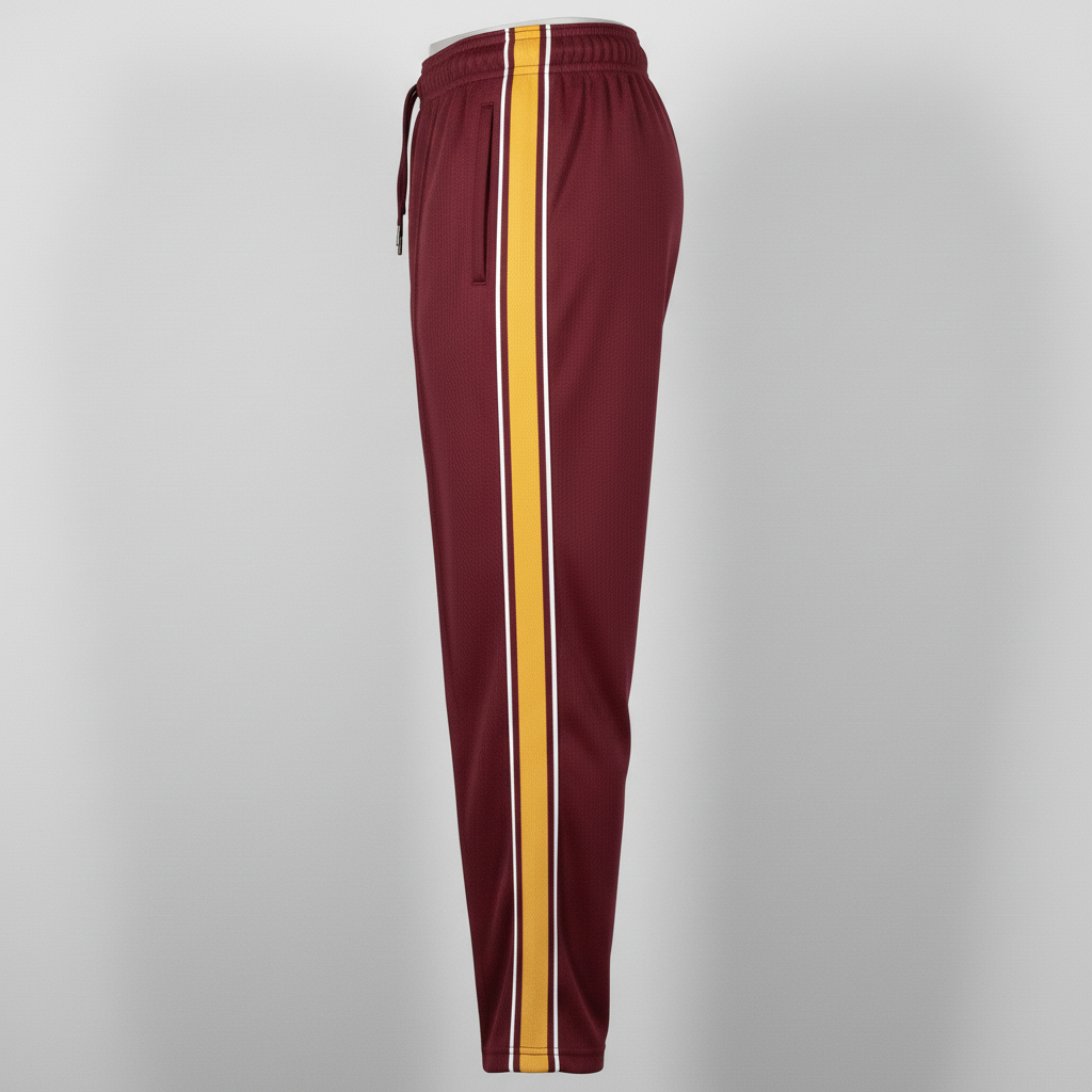 Side view of custom open-bottom softball pants showing the open hem falling over the shoe