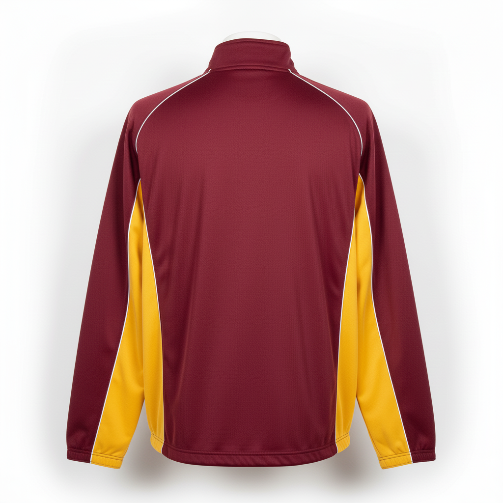 Back view of custom pullover softball batting jacket showing the full-panel sublimation area for a team mark and ribbed hem