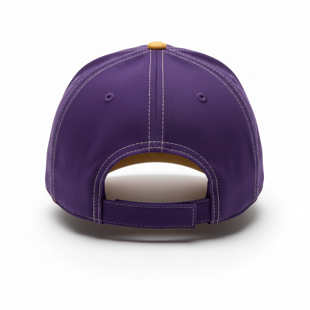 Back view of custom softball cap showing the adjustable closure and back embroidery zone