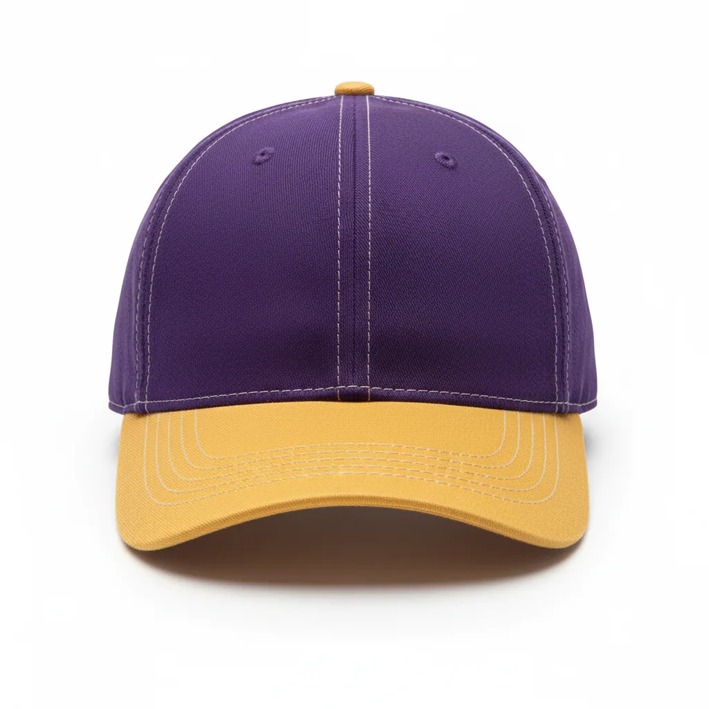 Front view of custom softball cap in 6-panel structured poly-cotton twill with an embroidered team logo from Empire Five Athletics