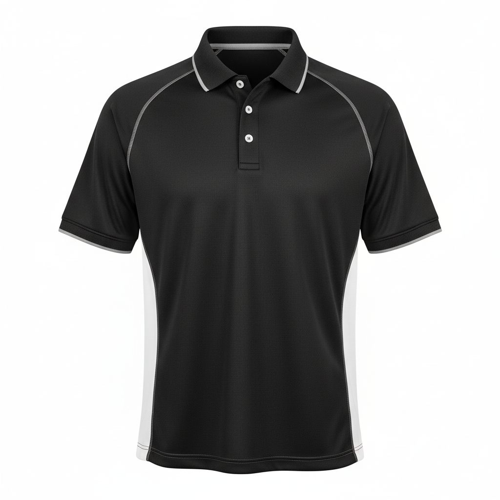 Front view of custom softball coaches polo in moisture-wicking polyester piqué with tipped collar, 3-button placket, and embroidered team logo from Empire Five Athletics