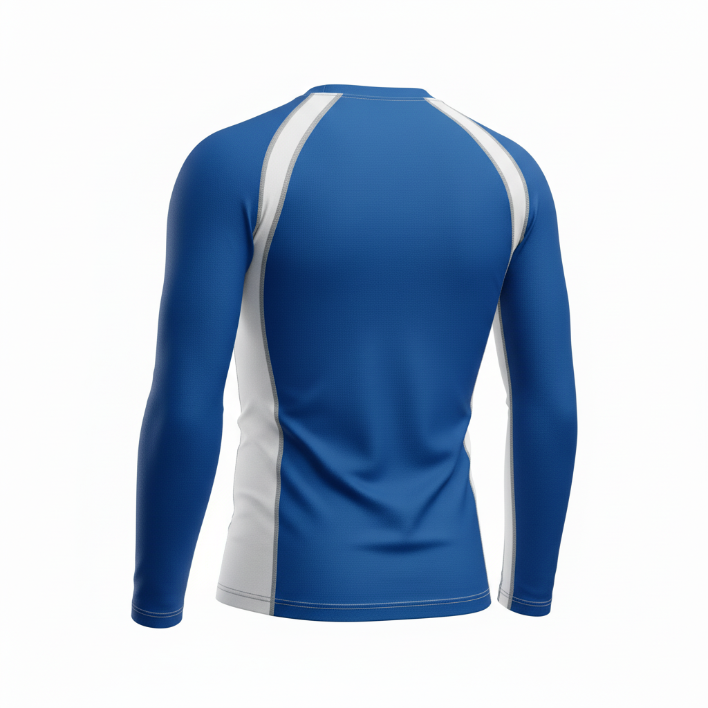 Back view of custom softball compression shirt showing the snug compression fit and flatlock seam construction