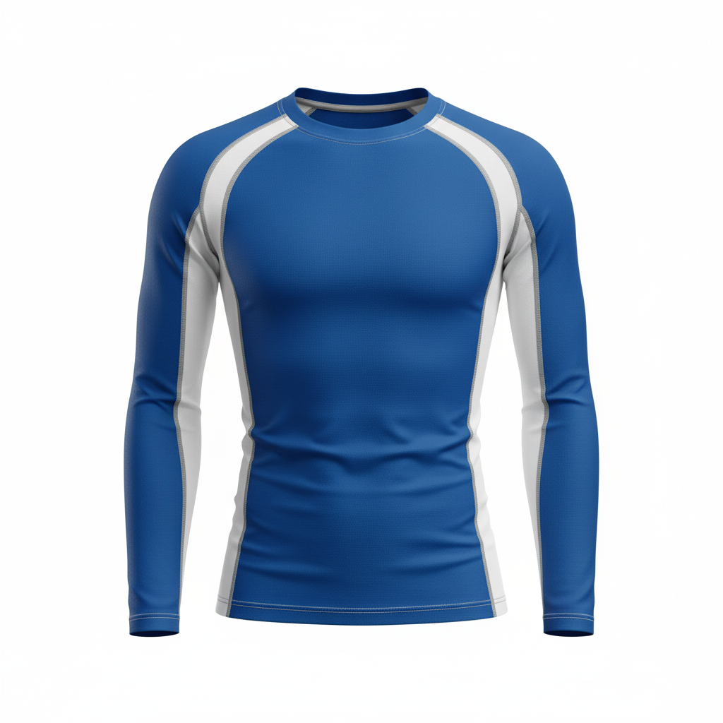 Front view of custom softball compression shirt in 200 GSM 4-way-stretch poly-spandex with snug base-layer fit and sublimated team color from Empire Five Athletics