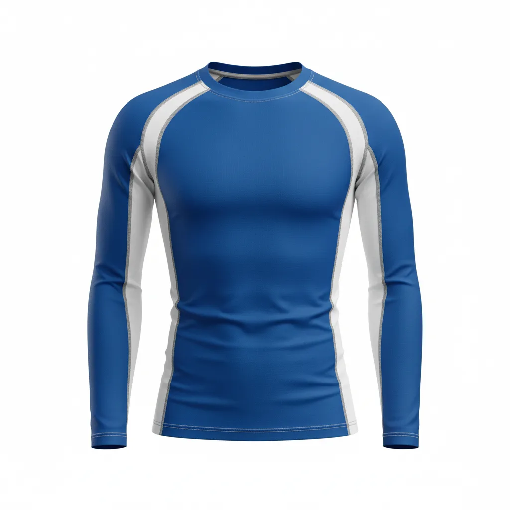 Front view of custom softball compression shirt in 200 GSM 4-way-stretch poly-spandex with snug base-layer fit and sublimated team color from Empire Five Athletics