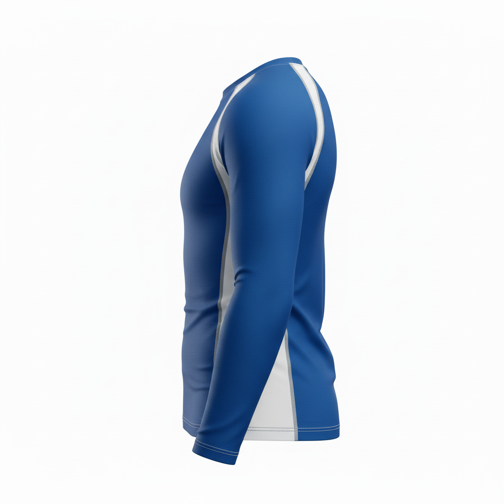 Side view of custom softball compression shirt showing the 4-way-stretch fit and flatlock side seam