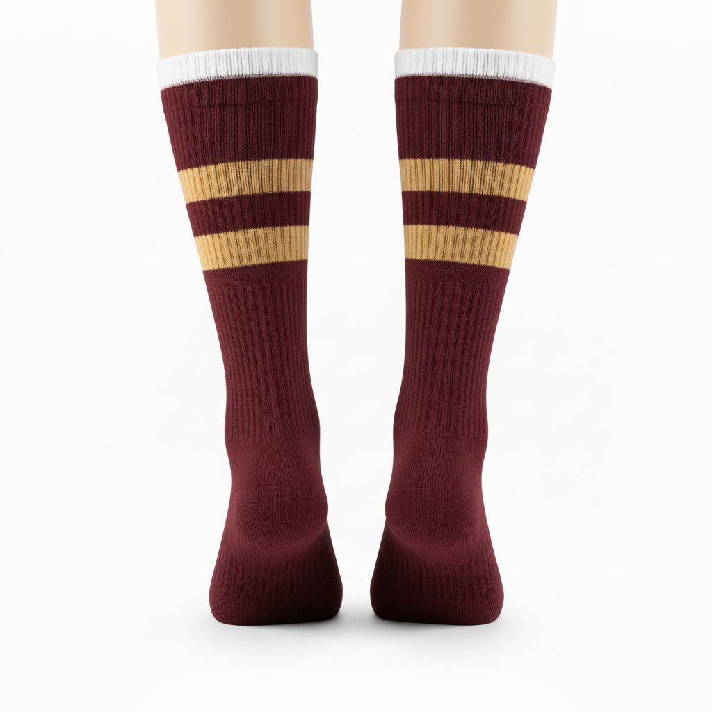 Back view of custom softball crew socks showing the knit cuff band and mid-calf height