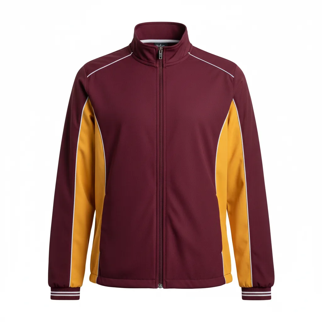 Front view of custom softball dugout jacket in 320 GSM quilted-insulated polyester shell with full-zip front and sublimated team colorway from Empire Five Athletics