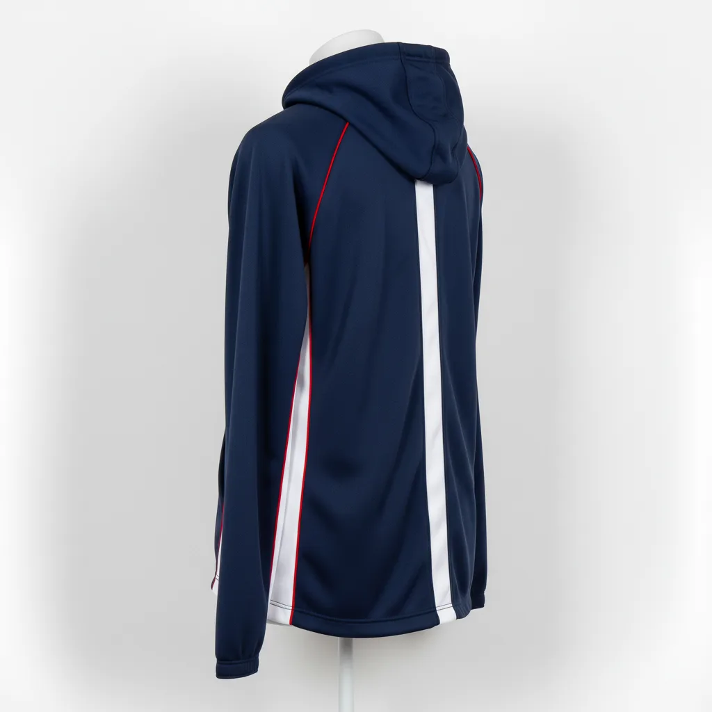 Back view of custom softball hooded sweatshirt showing team name arch and tackle-twill mark
