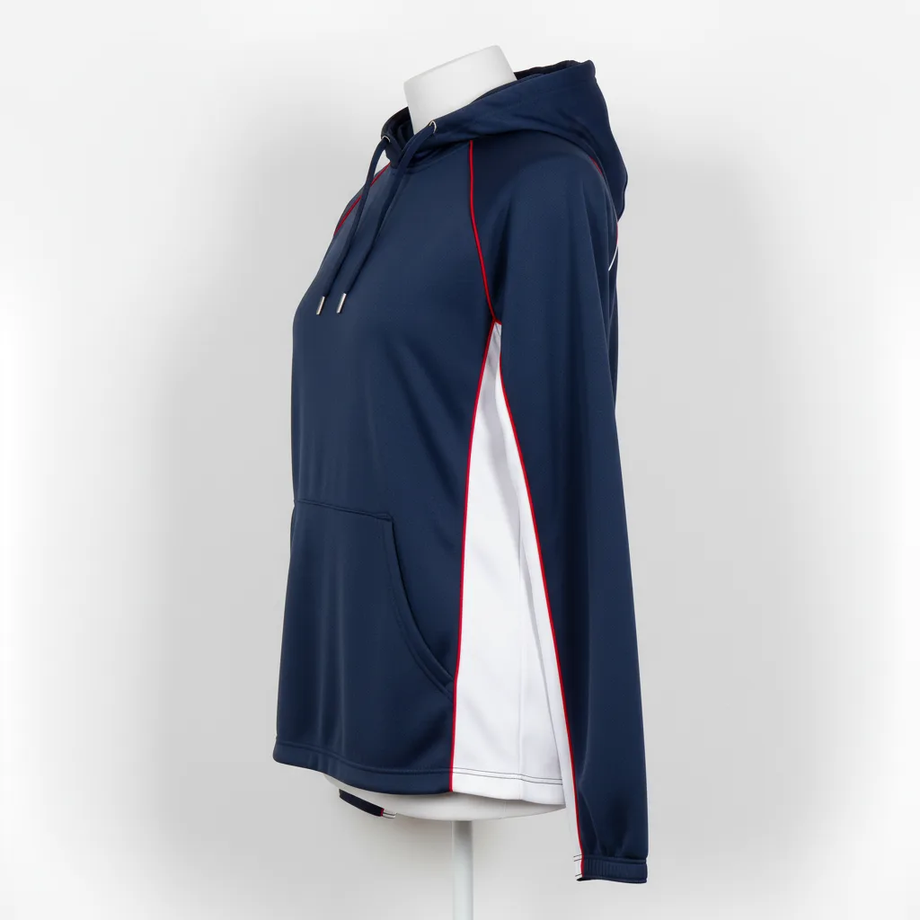 Front view of custom softball hooded sweatshirt with embroidered team logo on chest and kangaroo pocket in 320 GSM cotton-poly fleece from Empire Five Athletics