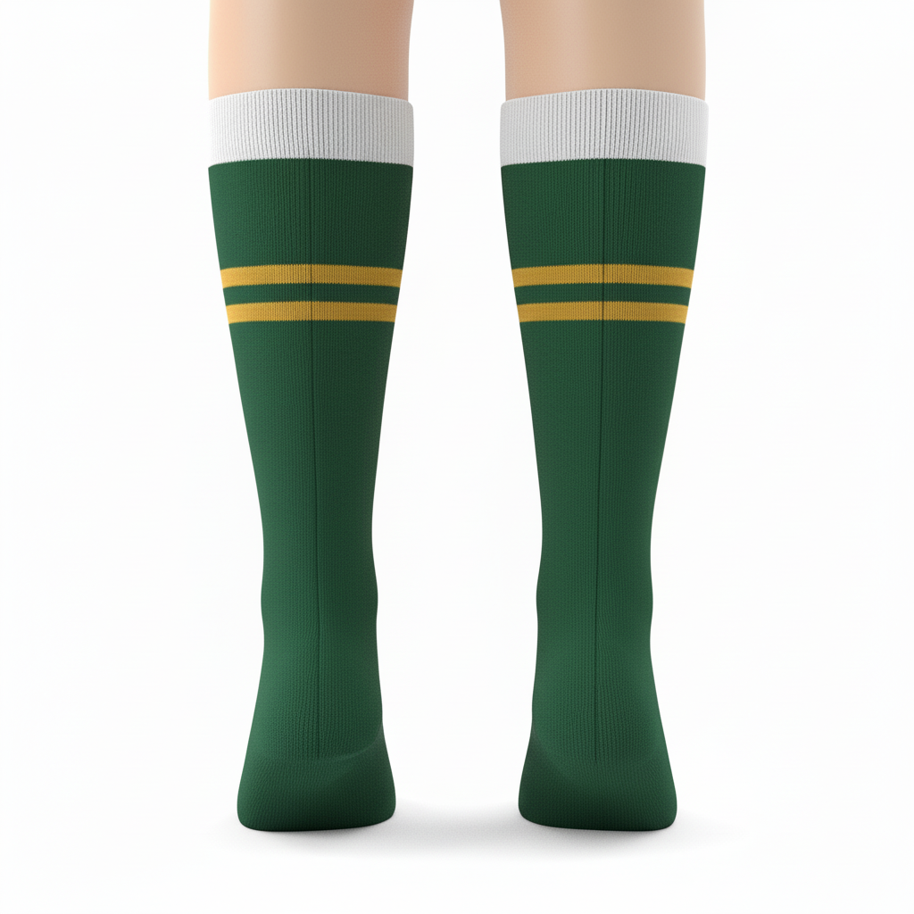 Back view of custom softball knee-high socks showing the knit cuff band and over-the-calf height