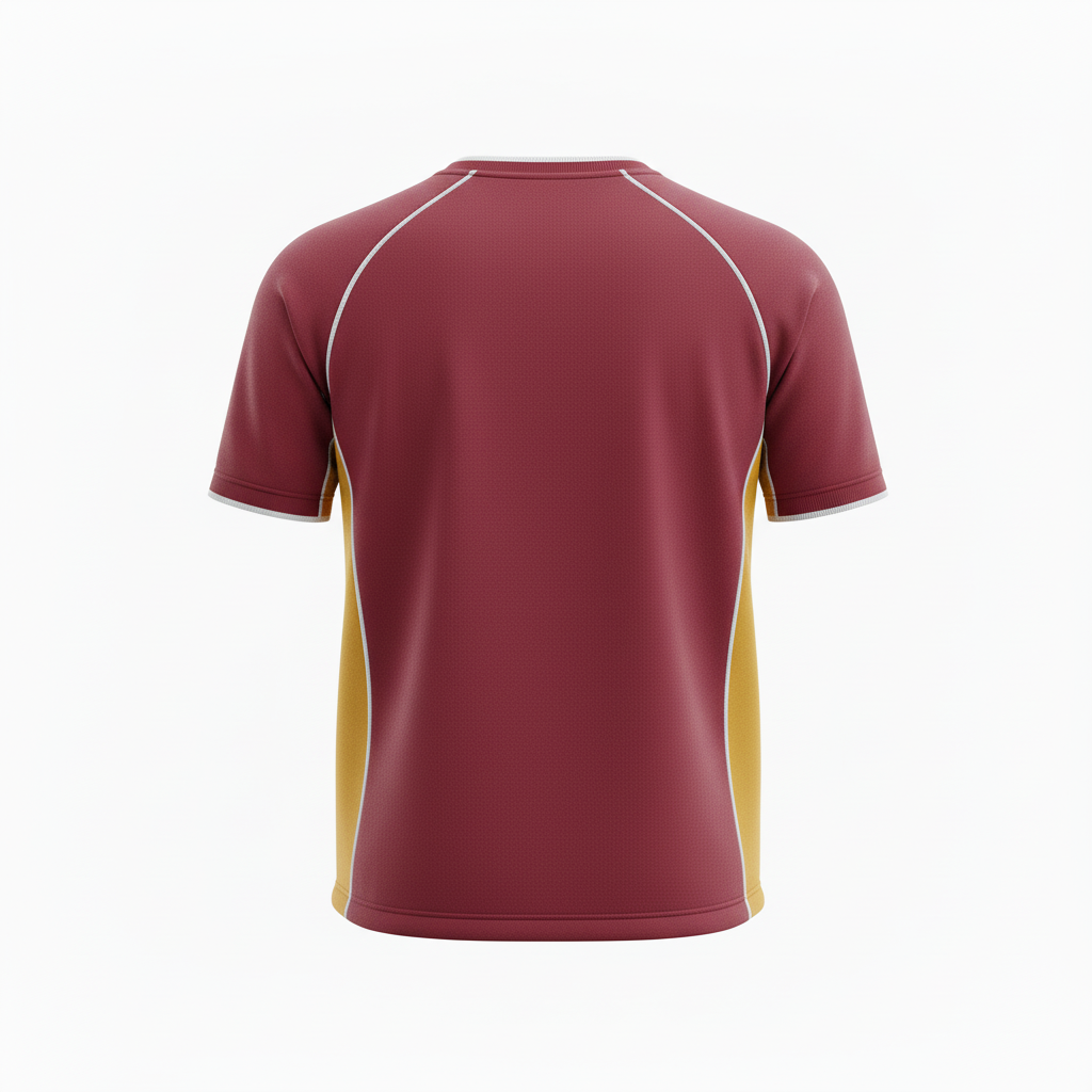 Back view of custom softball performance tee showing the relaxed crew fit and full sublimation