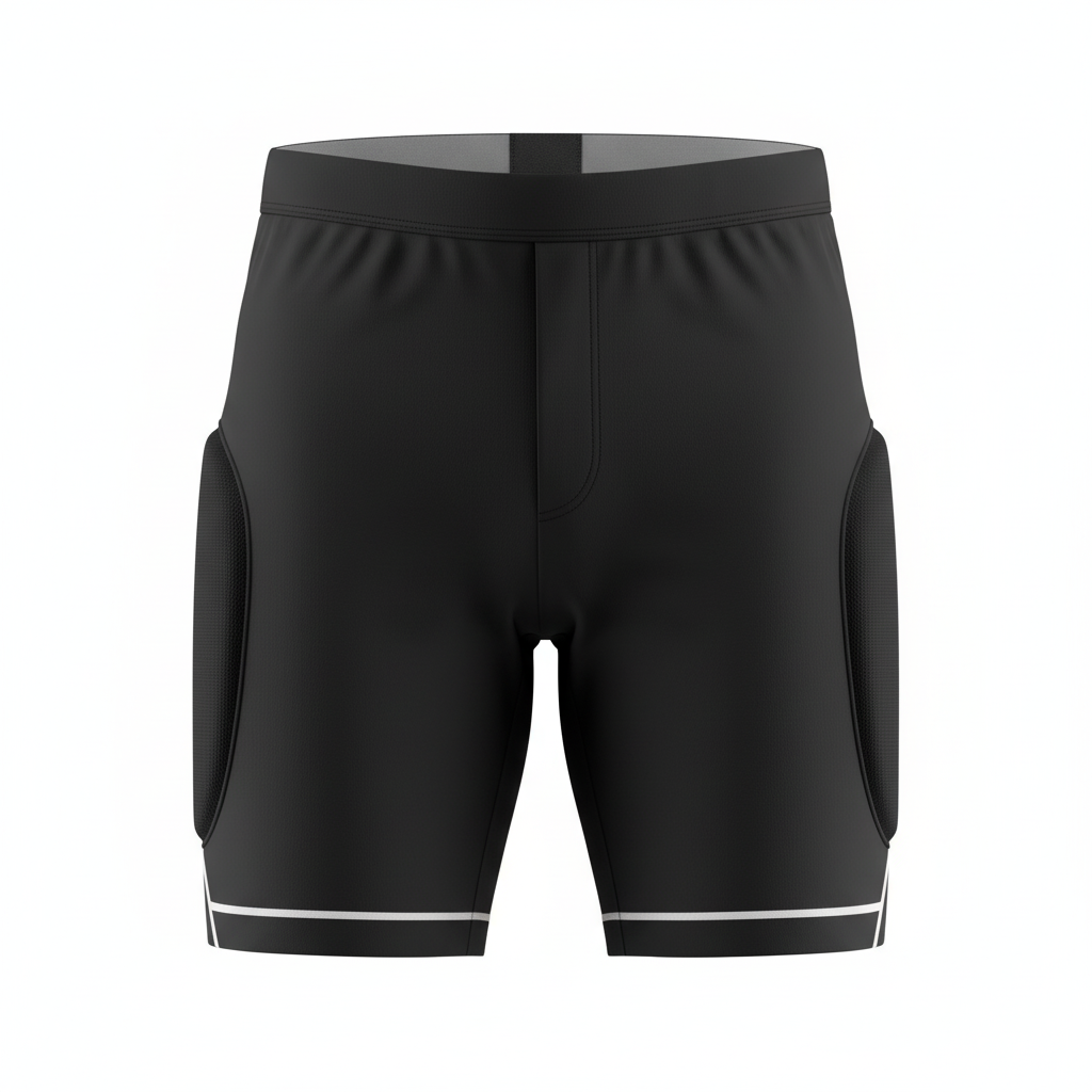 Front view of custom softball sliding shorts in 4-way stretch poly-spandex compression knit with optional hip pads from Empire Five Athletics