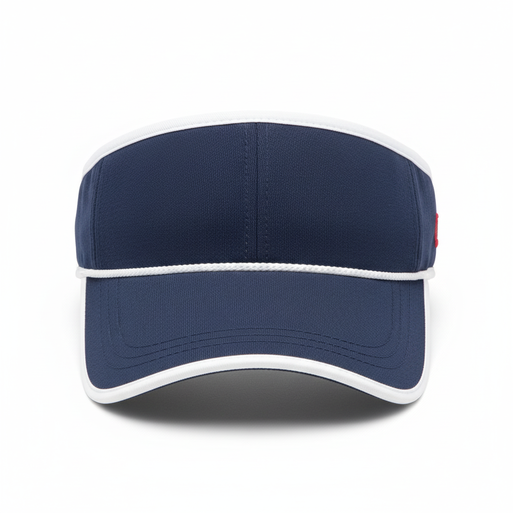 Front view of custom softball visor, an open-top structured brim on an adjustable headband with an embroidered team logo from Empire Five Athletics