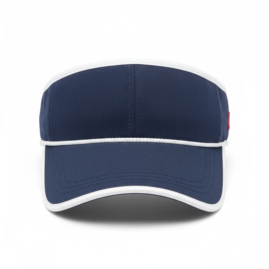 Front view of custom softball visor, an open-top structured brim on an adjustable headband with an embroidered team logo from Empire Five Athletics
