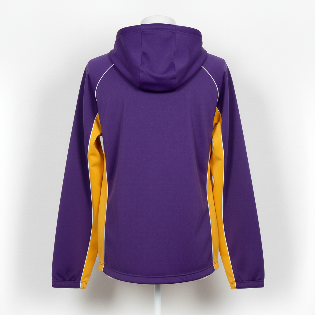 Back view of custom softball windbreaker showing the full-panel sublimation area for a team mark on the lightweight wind shell
