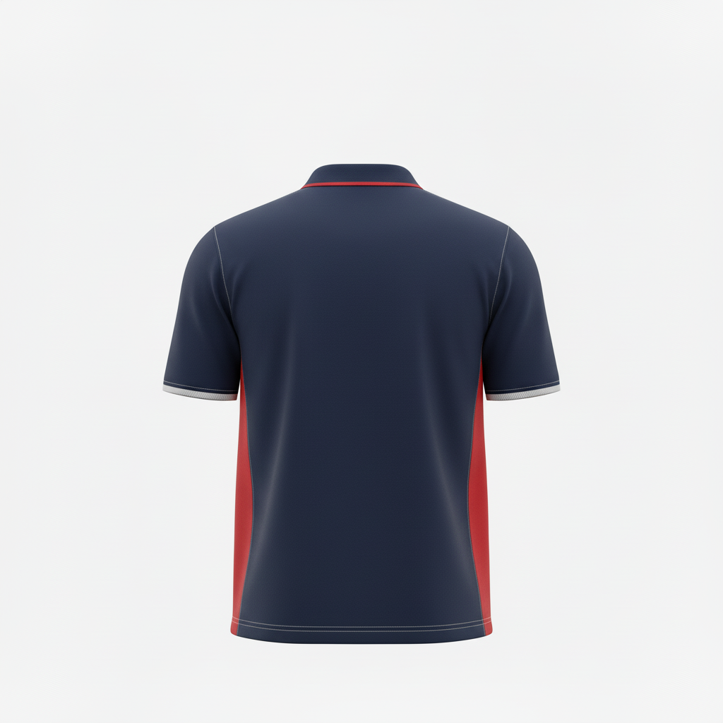 Back view of custom track coaches polo showing the clean back and collar