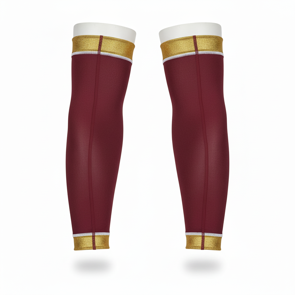 Back view of custom compression arm sleeves showing the sublimated team logo