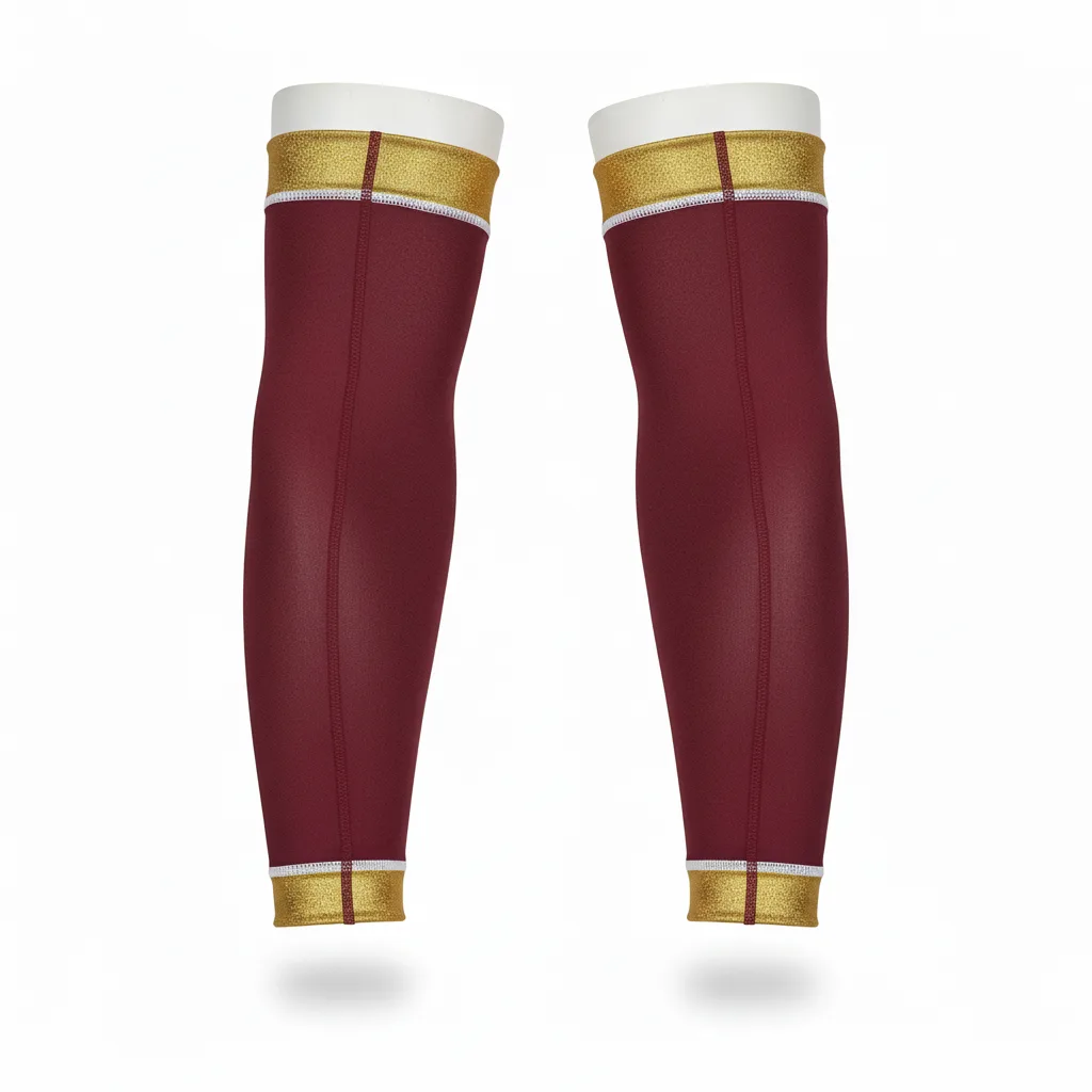 Back view of custom compression arm sleeves showing the sublimated team logo