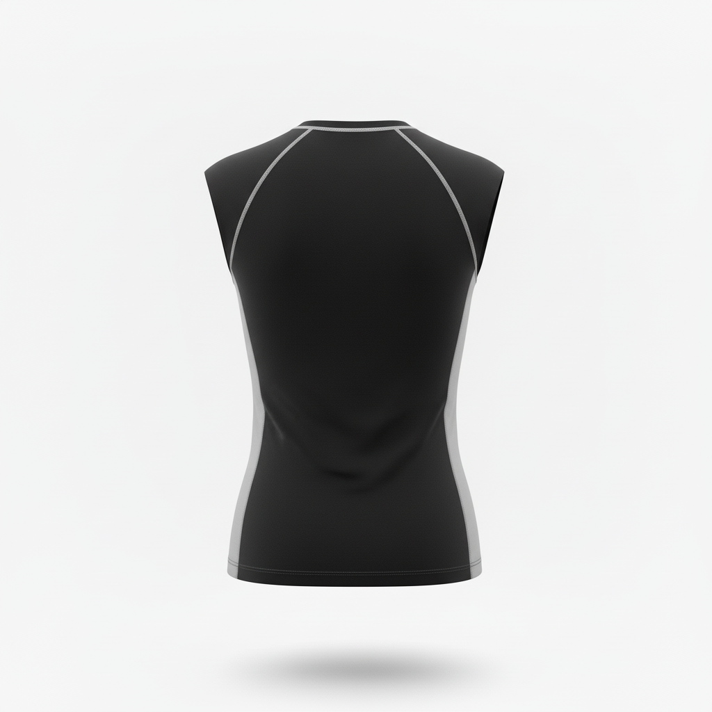 Back view of custom sleeveless compression shirt showing the sublimated initials