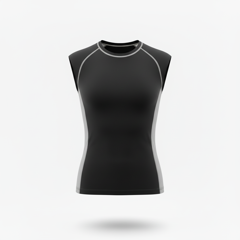 Front view of custom sleeveless compression shirt in 4-way-stretch poly-spandex with sublimated team colors from Empire Five Athletics