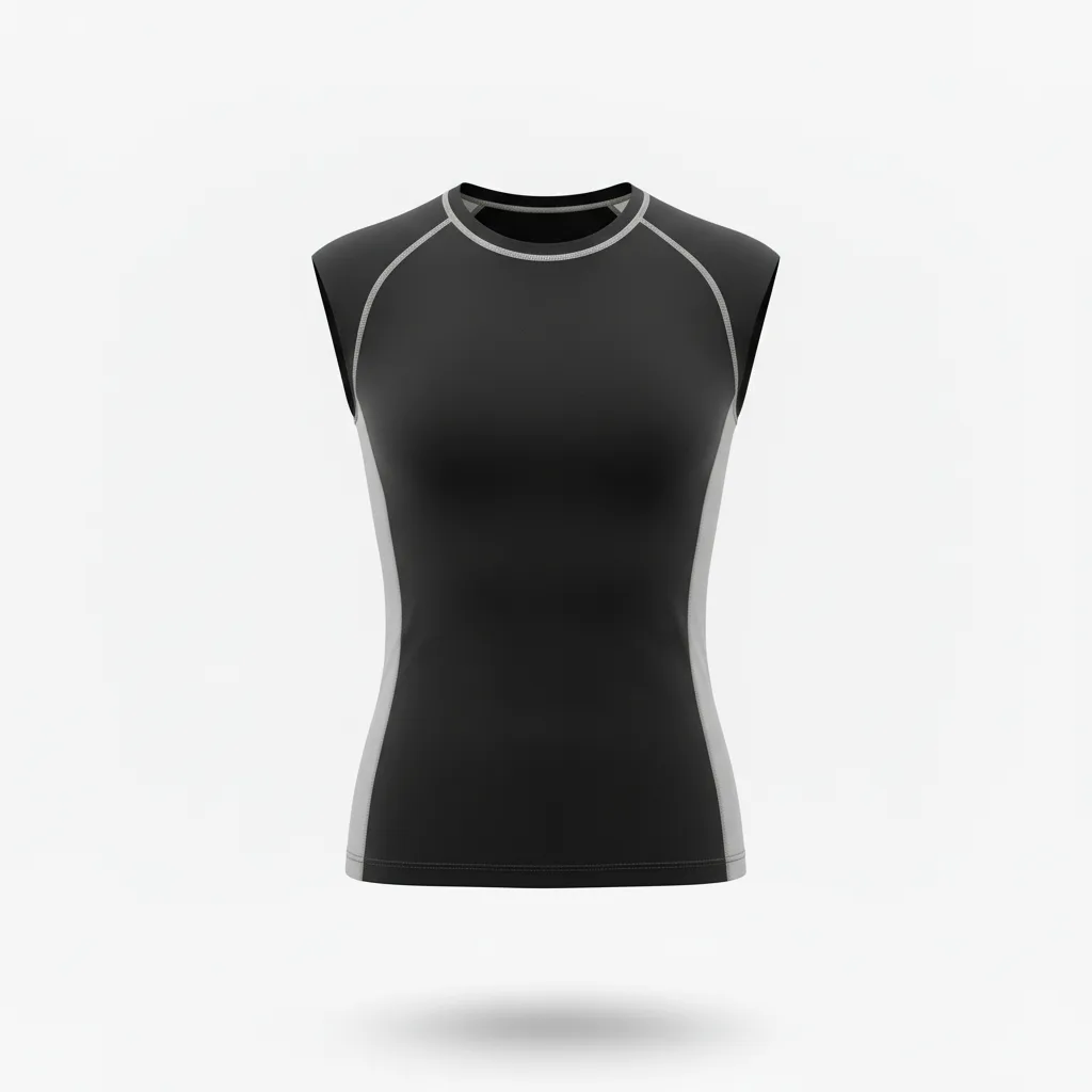 Front view of custom sleeveless compression shirt in 4-way-stretch poly-spandex with sublimated team colors from Empire Five Athletics