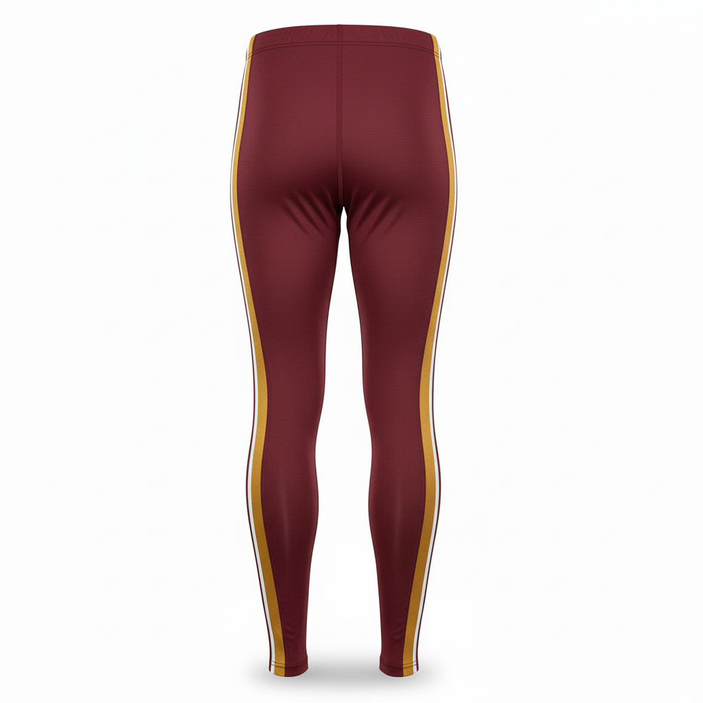 Back view of custom full-length compression tights showing the sublimated team panel