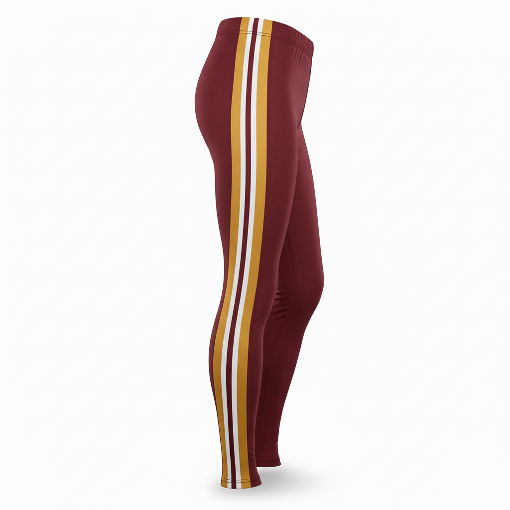 Side view of custom full-length compression tights showing the ankle cuff and bonded seam