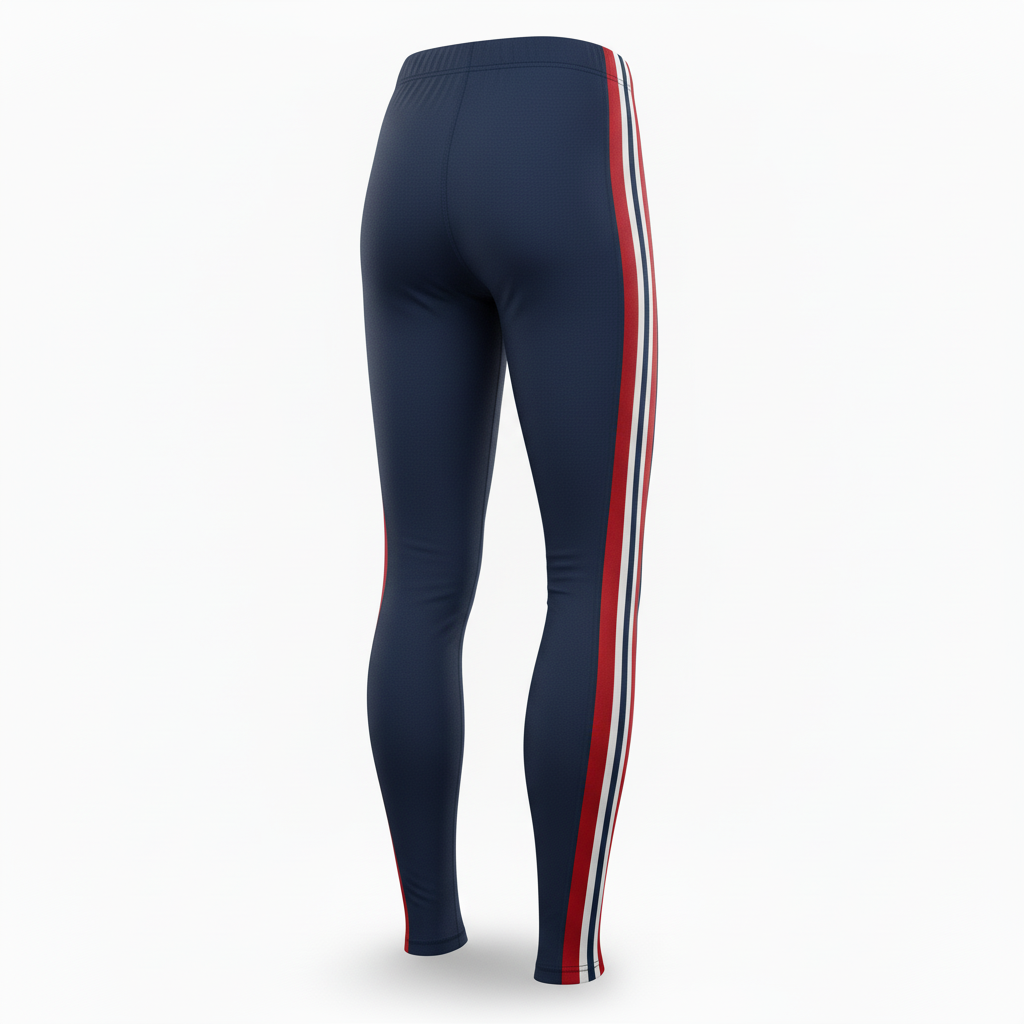 Back view of custom three-quarter compression tights showing the sublimated team panel