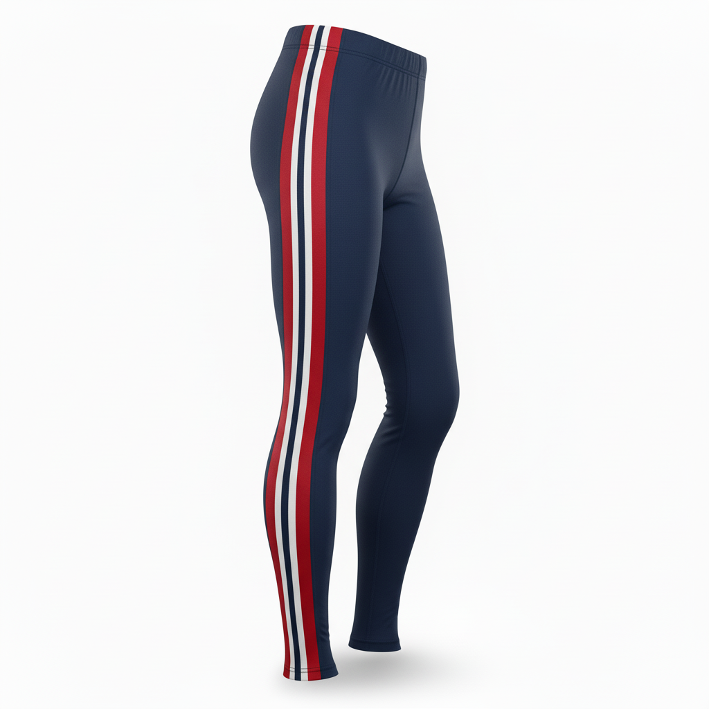 Front view of custom three-quarter compression tights in 4-way-stretch poly-spandex with sublimated team colors from Empire Five Athletics
